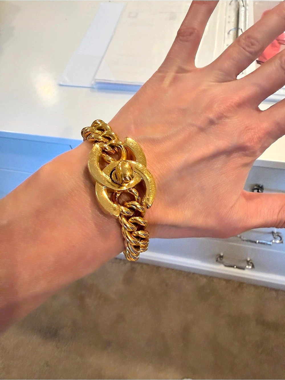 Chanel Vintage 1995 Turnlock Curb Chain Bracelet, Gold